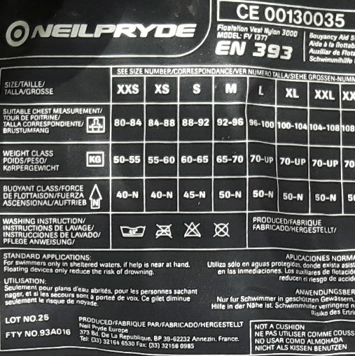Neil Pryde - Giubotti M e XXS - galleggiamento, salvagente